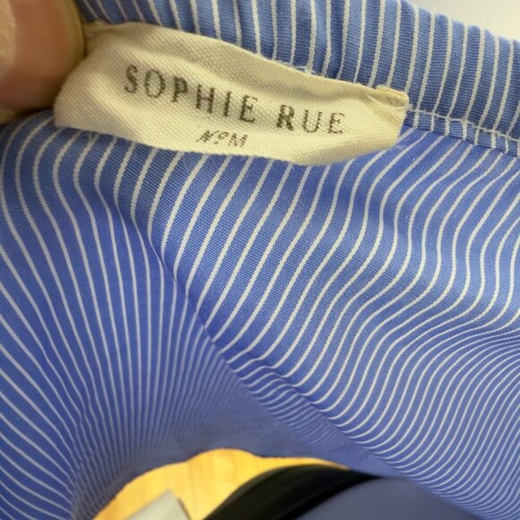 SOPHIE RUE ANTHRO Sailor chic Puff Sleeve Pinstripe Blue White OffShoulder Top M - Picture 4 of 6